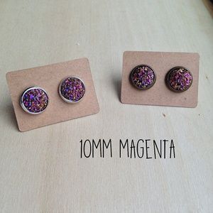 Magenta Druzy Stud Earrings 10mm